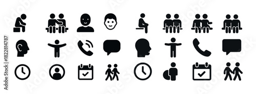 Collection of communication and interaction icons including people and objects