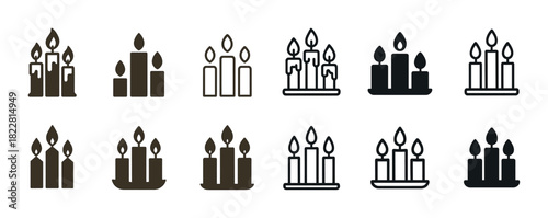 Collection of candle icons in various styles and arrangements
