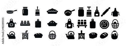 Kitchen utensils and baking icons collection with apron and pie