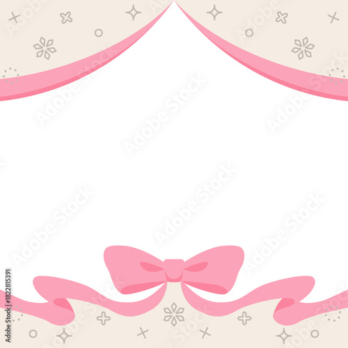 リボンのデコレーションフレーム、背景、雪の装飾、正方形サイズ