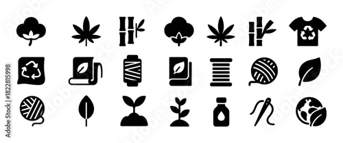 Sustainable icons: recycle, cotton, hemp, bamboo, eco-friendly symbols