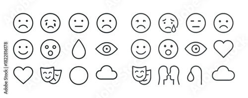 Various simple line art emojis displaying a range of emotions