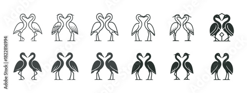 Stylized bird silhouettes in pairs forming heart shapes
