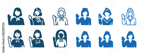 Various female avatars with different hairstyles in blue tones