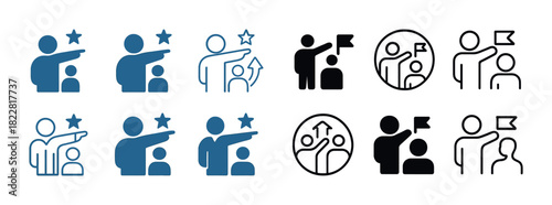 Icons depicting leadership and goal achievement with people and arrows