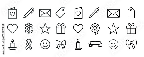 Set of 24 line art icons for valentine's day and celebration themes