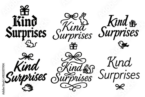 Kind Surprises Calligraphy. Kind Surprises. Create a calligraphy lettering illustration of the phrase: Kind