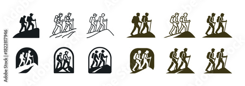 Diverse hiking silhouettes depicting outdoor adventure and exploration