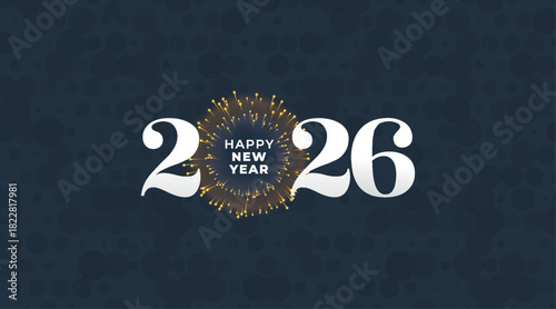 Elegant Dark Blue 2026 Vector with Gold Floral New Year Frame