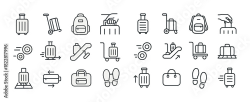 Set of minimalist luggage and travel icons for efficient packing and travel planning