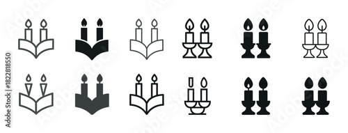 Set of minimalist candle and menorah icons in various styles