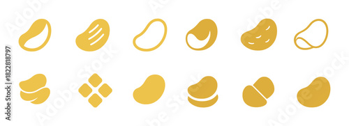 Yellow bean icon set on white background: simple and minimalist flat design