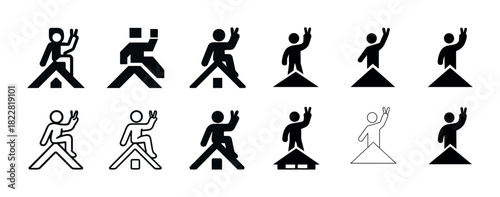 Collection of simple human icons with peace gesture in various styles
