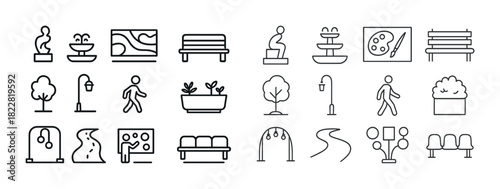 Minimalist urban park and art icons in black and white