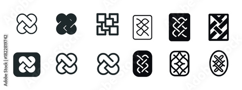 Set of intricate knot icons in various geometric designs