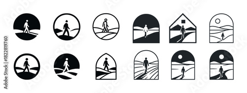 Minimalist black and white walking designs in various shapes