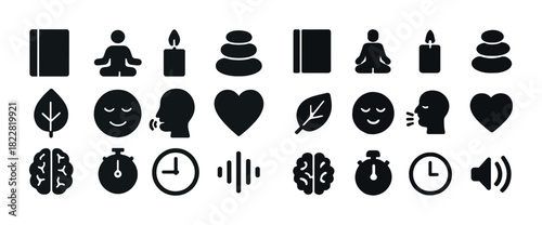 Mindfulness and meditation icons: yoga, relaxation, and wellness symbols