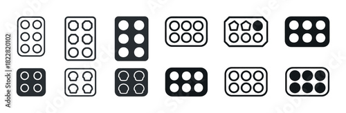 Set of 12 black egg tray icons with various designs