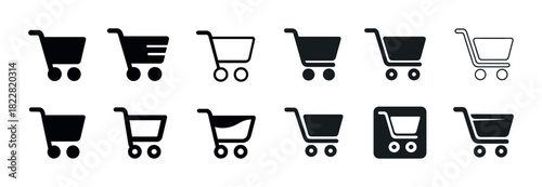 Collection of shopping cart icons in various styles and designs