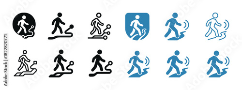 Collection of walking technology icons with integrated circuit designs
