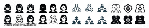 Diverse icon set of people in different styles and configurations