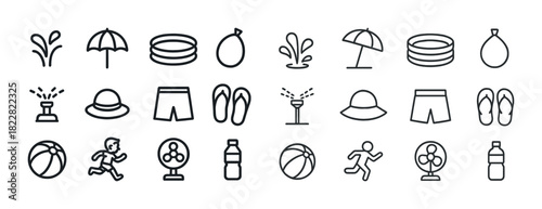 Minimalist summer icons: beach, pool, and outdoor fun elements