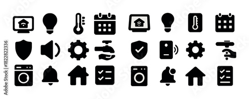 Smart home icons collection: security, automation, climate, connectivity, alerts