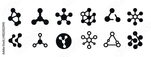 Collection of diverse molecular structure icons in black and white