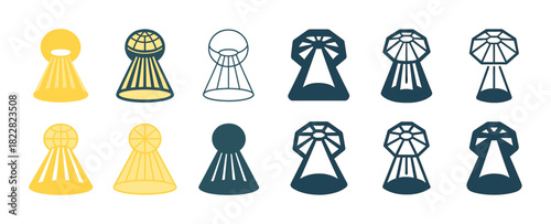 Abstract shuttlecock icons in yellow and blue tones