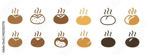 Assorted freshly baked bread rolls with steam in minimalist style