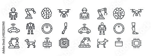Smart technology icons: robotics, ai, drones, automation set
