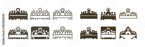 Abstract icon set of the last supper variations in minimalist style