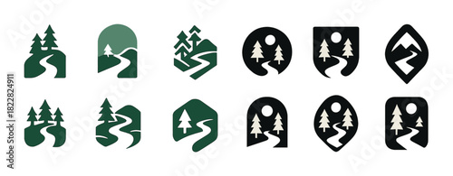 Nature-inspired geometric tree and road logos collection