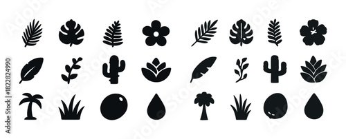 Collection of various black plant and nature silhouettes