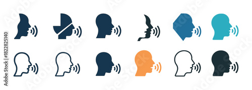 Collection of diverse voice and speech icons in various styles and colors