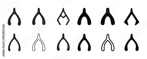 Set of wishbone icons in various styles and designs