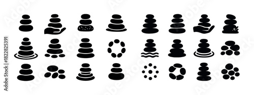 Set of rock balancing icons - zen stones in various arrangements