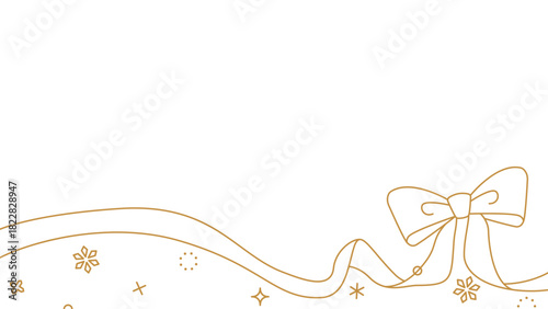 リボンのデコレーションフレーム、背景、雪の装飾、線画、16:9 サイズ