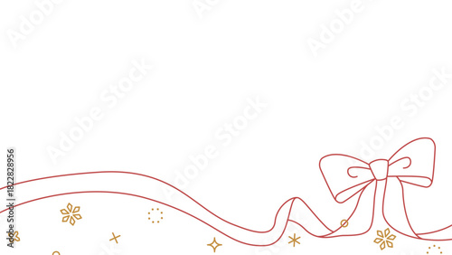 リボンのデコレーションフレーム、背景、雪の装飾、線画、16:9 サイズ