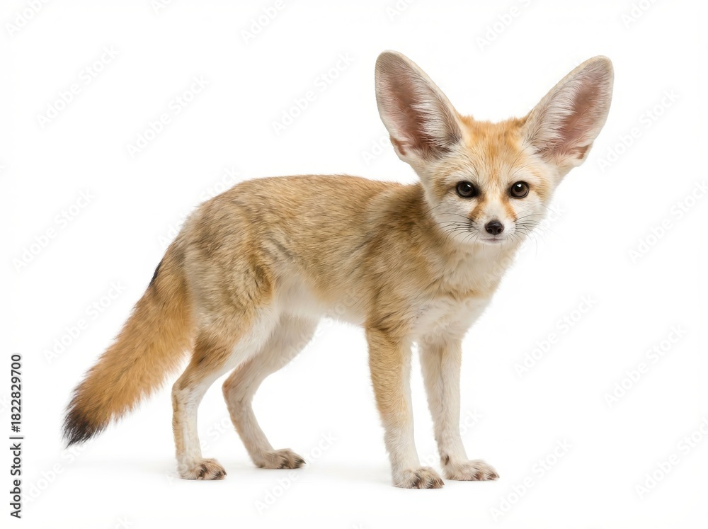 Fototapeta premium A detailed studio shot of a fennec fox, showcasing its large ears and sandy fur.