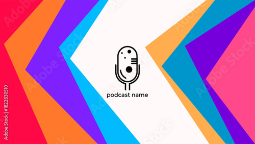 ABSTRACT TEMPLATE PODCAST MICROPHONE FLAT ORANGE BLUE PURPLE COLOR WITH GEOMETRIC DESIGN BACKGROUND VECTOR. GOOD FOR COVER DESIGN, BANNER, WEB,SOCIAL MEDIA