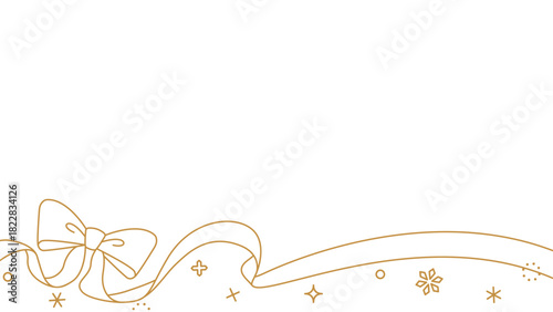 リボンのデコレーションフレーム、背景、雪の装飾、線画、16:9 サイズ