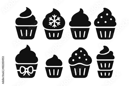 Seasonal Cupcake Icons. Seasonal cupcakes. Filled icon set of seasonal cupcakes: cupcake with frosting,