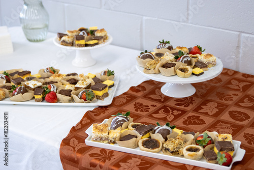 Various desserts displayed on a table.