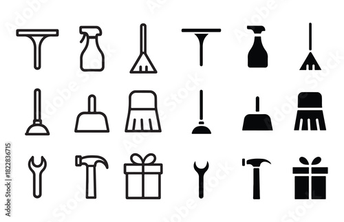 Cleaning and Home Improvement Icons set isolated on white background