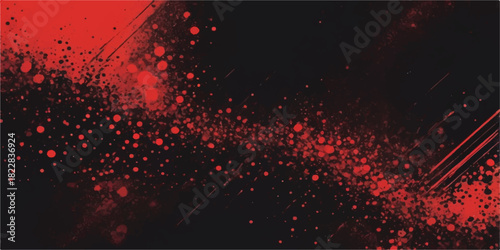 Abstract red and black background design with bright white dots, evoking a colourful holiday celebration or a dynamic ink splash explosion