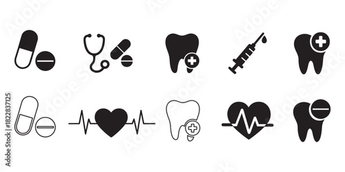 Medical and Healthcare Icons Set with Stethoscope and Heartbeat Design Elements