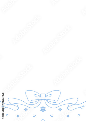 リボンのデコレーションフレーム、背景、雪の装飾、線画、縦向き