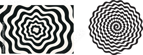 Optical illusion hypnotic swirl background pattern in black and white art