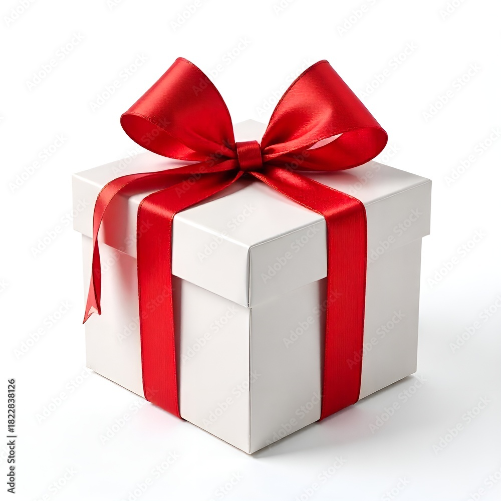 Fototapeta premium White gift with Red ribbon bow